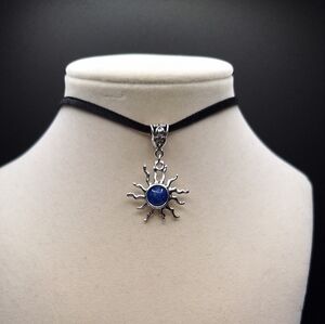Handmade Black Velvet Blue Sun Crystal Choker